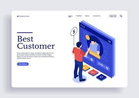 Isometric customer support concept for web landing page vector