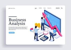 Data analysis team calculating business growth concept with characters vector