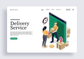 A delivery boy handover ordered product to customer isometric concept vector