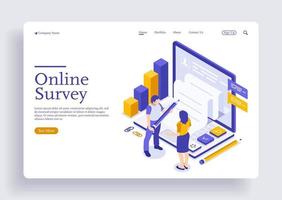 Online survey concept with characters isometric concept vector