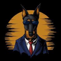 fresco, doberman, en, traje, vector, ilustración vector