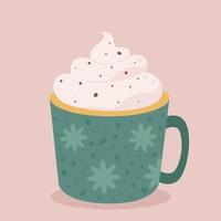 Hot creamy coffee, hot chocolate. Winter and autumn hot drink vector