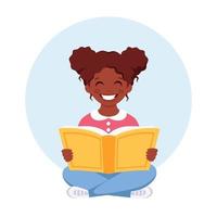 Black girl reading book. Girl studying with a book. vector