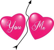 Pink love heart with you and me text vector