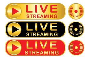 conjunto de iconos de transmisión en vivo. color dorado, negro y rojo vector