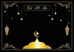 Frame elegant ramadan kareem with golden moon, lamp and mosque vector