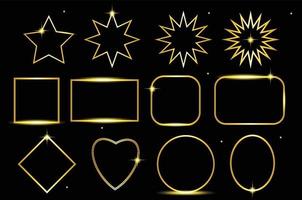 Golden frame and star icon set vector