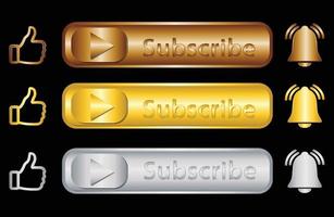 Subscribe my channel button, icon set with gold and medal colour vector