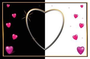 Frame art pink love heart with golden lines vector