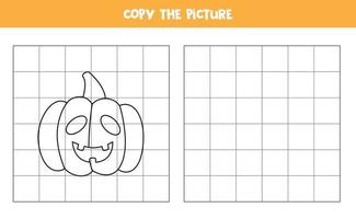Copy the picture of spooky Halloween pumpkin. Logical game for kids. vector