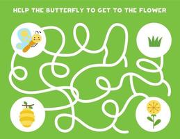 Colorful logical maze with cute butterfly. Logical game for kids. vector