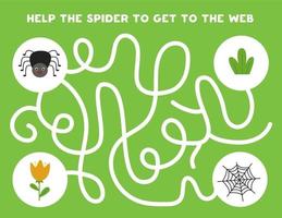 colorido laberinto lógico con araña linda. juego de lógica para niños.