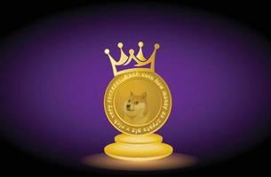 Doge coin frame with golden crown and shinning effect vector