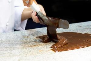 Chocolate fudge frosting, making chocolate fudge photo