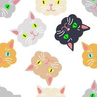 Multicolor seamless pattern with cute cat faces. vector