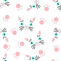 Light seamless pattern with kitten muzzles and paws. vector