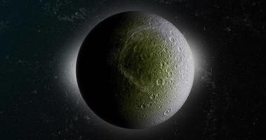 dione, de maan van Saturnus, draaiend. 3D render video