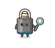 the mascot of cute padlock as a detective vector