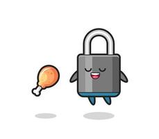 cute padlock floating and tempted because of fried chicken vector