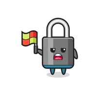 padlock character as line judge putting the flag up vector