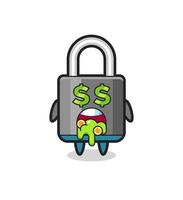padlock character with an expression of crazy about money vector