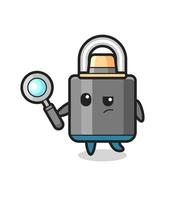 padlock detective character is analyzing a case vector