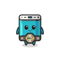 the MMA fighter power bank mascot with a belt vector