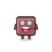 cute leather wallet character with hypnotized eyes vector