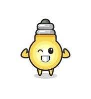 the muscular light bulb character is posing showing his muscles vector