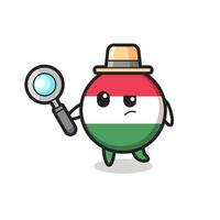 hungary flag badge detective character is analyzing a case vector