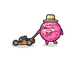 illustration of the ice cream scoop character using lawn mower vector