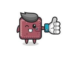 cute leather wallet with social media thumbs up symbol vector