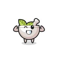the muscular herbal bowl character is posing showing his muscles vector