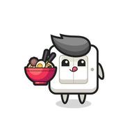 cute light switch character eating noodles vector