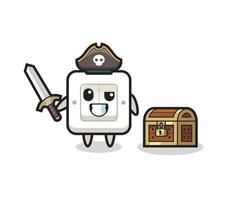 the light switch pirate character holding sword beside a treasure box vector