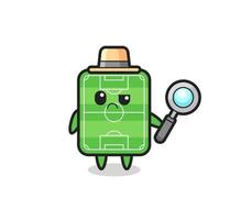 la mascota del lindo campo de fútbol como detective. vector