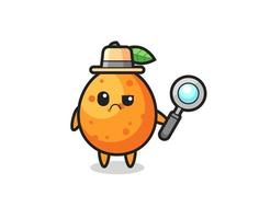 the mascot of cute kumquat as a detective vector