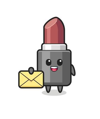 cartoon illustration of lipstick holding a yellow letter