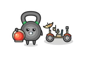 the cute kettleball as astronaut with a lunar rover vector