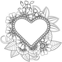 mehndi flower with frame in shape of heart. vector
