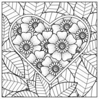 mehndi flower with frame in shape of heart. vector