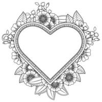 mehndi flower with frame in shape of heart. vector