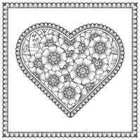 mehndi flower with frame in shape of heart. vector