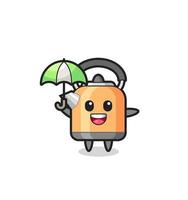 cute kettle illustration holding an umbrella vector