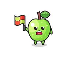 personaje de manzana verde como juez de línea levantando la bandera vector