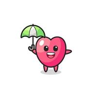 cute heart symbol illustration holding an umbrella vector