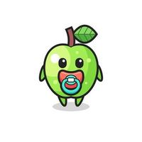 personaje de dibujos animados de manzana verde bebé con chupete vector