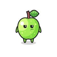 cute green apple character with suspicious expression vector