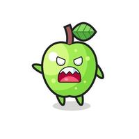 cute green apple cartoon in a very angry pose vector