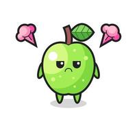 expresión molesta del lindo personaje de dibujos animados de manzana verde vector